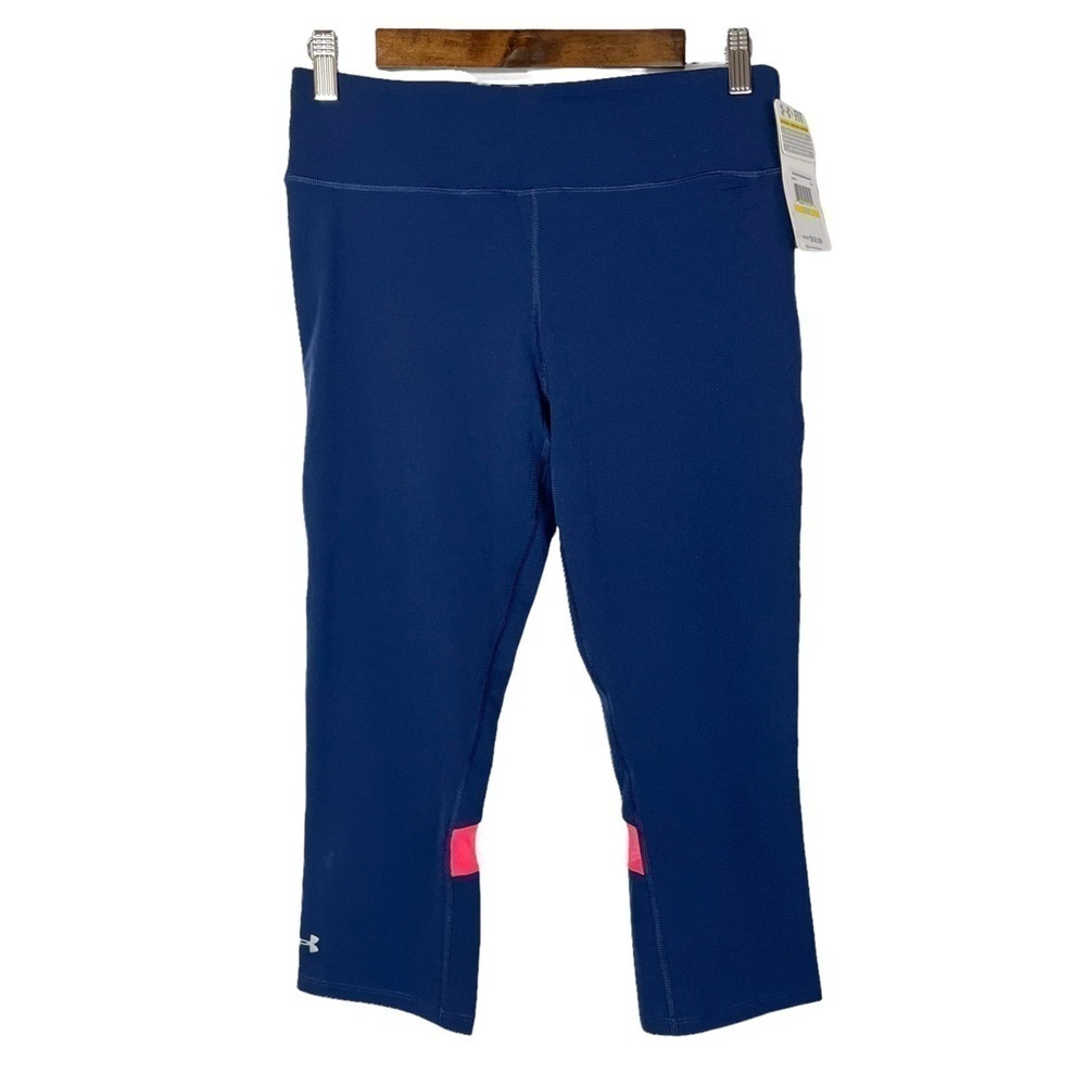 Under Armour Heat Gear Blue & Neon Pink Stripe Crop Athletic Pants M